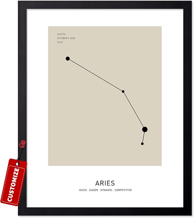 Monem Art Personalized Aries Print, Customized Constellation Star Map Poster and Canvas, Zodiac Sign Art, Gift for Family, Loved Ones, Friends, Available in 8x10