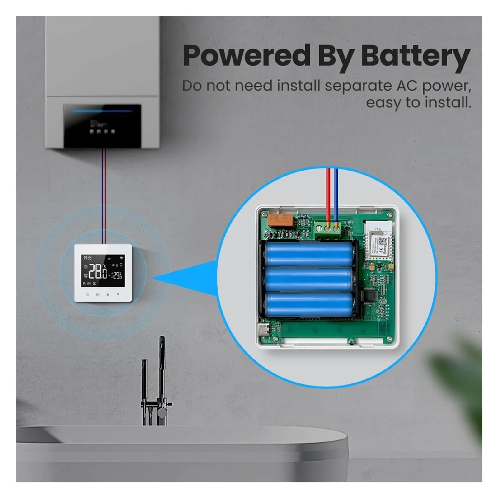Inteligentny termostat, Inteligentny termostat Tuya ZigB, wersja akumulatorowa o niskim poborze mocy, regulator temperatury bojlera gazowo-wodnego(Low Power Version)