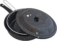 7526031, Frigideira com Tampa e Cesto Para Fritura 2.7L Frigideira Esmaltada 3 em 1 Fritadeira, cor Preto, Aço