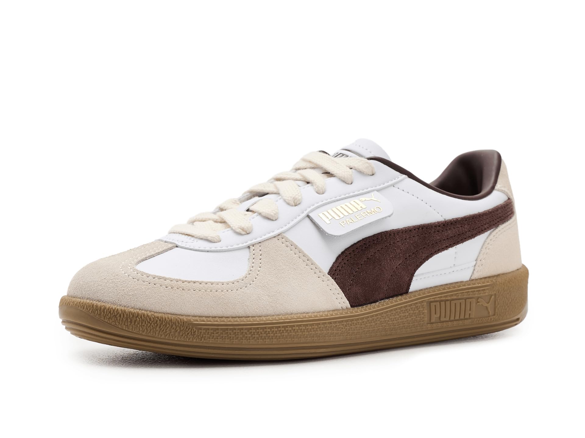Puma Mens Palermo Leather Shoes Puma White/Chocolate Brown/Gum 14 D - Medium
