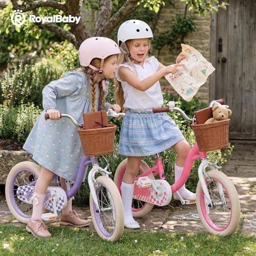 Image of RoyalBaby Girls Bike Belle EZ Kids Bike, Balance and Pedal Bicycle, 14 16 18 Inch Wheel for Age 3-8 Years Toddlers to Big Kids, Pink & Purple
