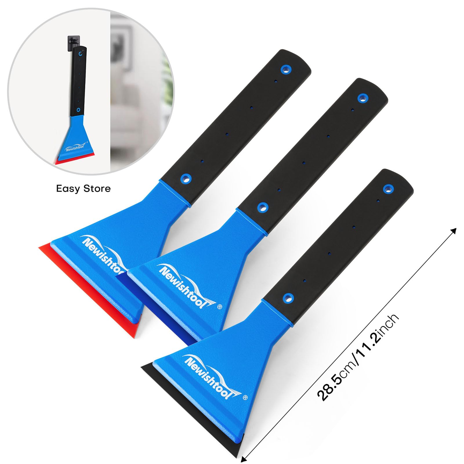 NEWISHTOOL Fenster-Tönungsabzieher mit langem Griff, 3 Stück, mit verschiedenen Durometern, Gummi-Wasserwischer, Schaber für Fensterfolie, PPF-Installationswerkzeug, Vinyl-Rakel, Auto-Wrap-Werkzeuge