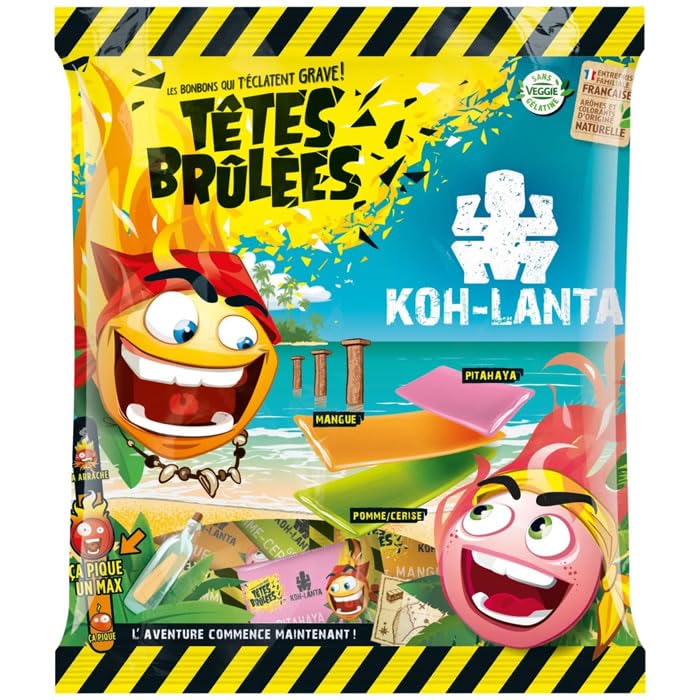 TETES BRULEES Koh-Lanta Bonbons acidulés aromatisés aux fruits 150 g