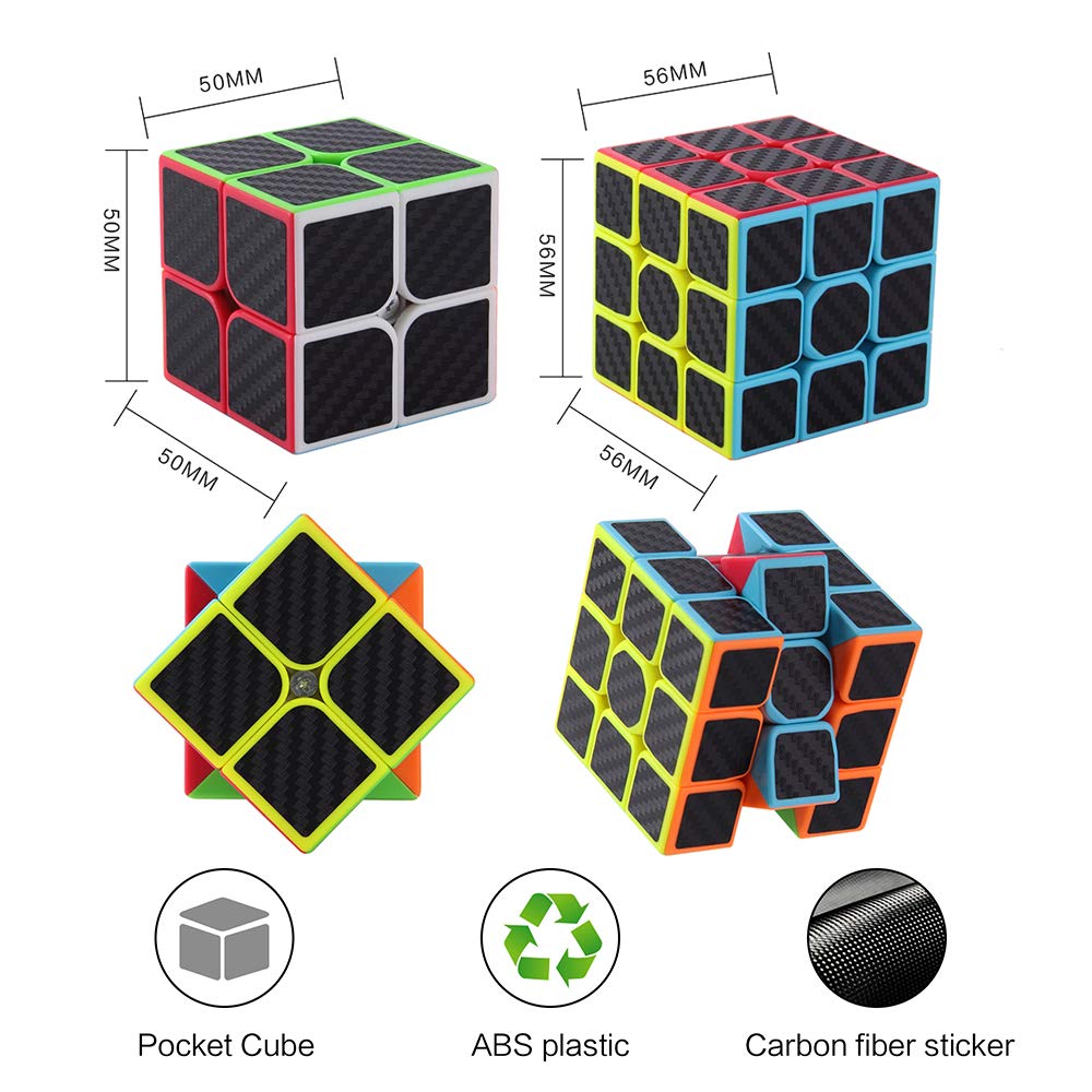 ROXENDA Speed Cube Set,[2 Pezzi] Cubo di Velocità 2X2 3X3 Speedcube Originale con Istruzioni (Carnon Fiber)