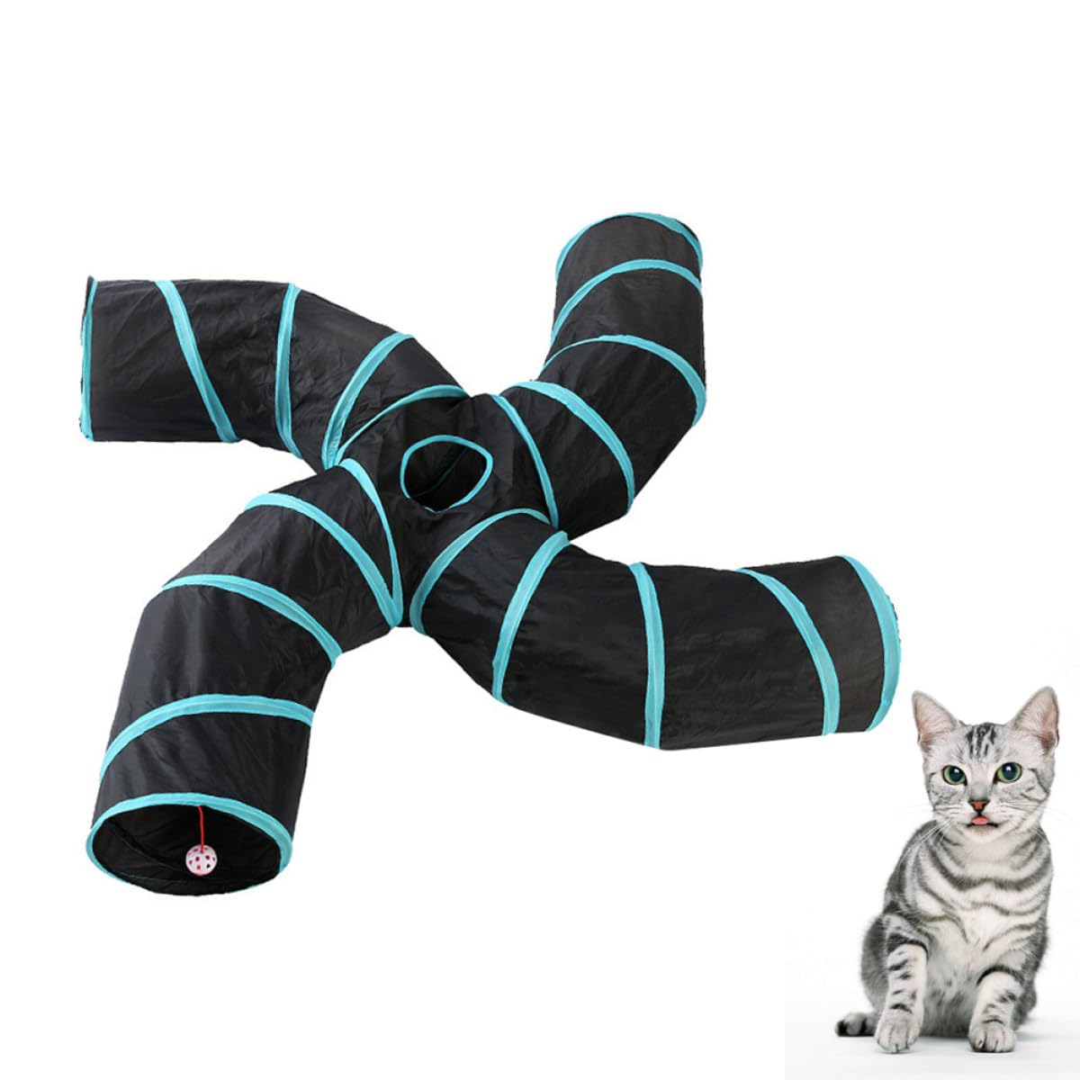 DOITOOL Túnel Plegable para Gatos S 4 Vías de Juego, Juguete Interactivo de Tubo para Mascotas, Diseño en Forma de S, Compacto y Duradero, Adecuado para Gatos Pequeños y Entretenimiento