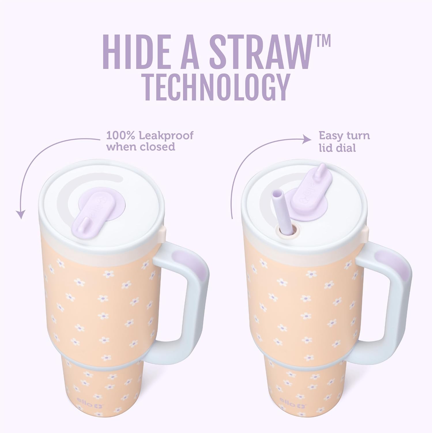 Ello Oasis 30 oz Tumbler with Handle & Retracting Straw | Reusable Insulated Stainless Steel Cup 100% Leakproof, Gifts for Teens Women Men | Keeps cold for 24 Hours, Cup Holder Friendly, Daisies - Image 2