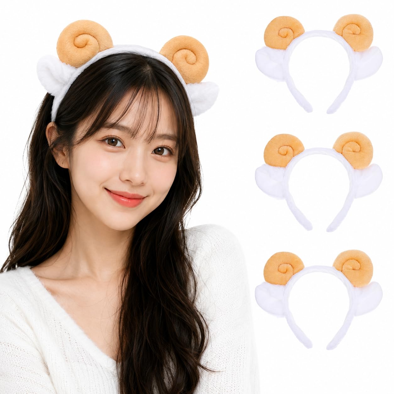 Amazon.co.jp: [FOMIYES] 3個かわいいヤギの耳カチューシャ プラッシュ