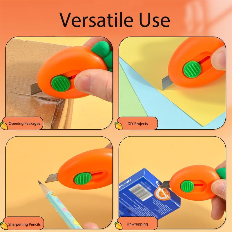 Mini Box Cutter, Carrot Shape Portable Cutter, Compact Package Opener for Boxes, Letters and Envelopes, Small Utility Cutter for Office and Home