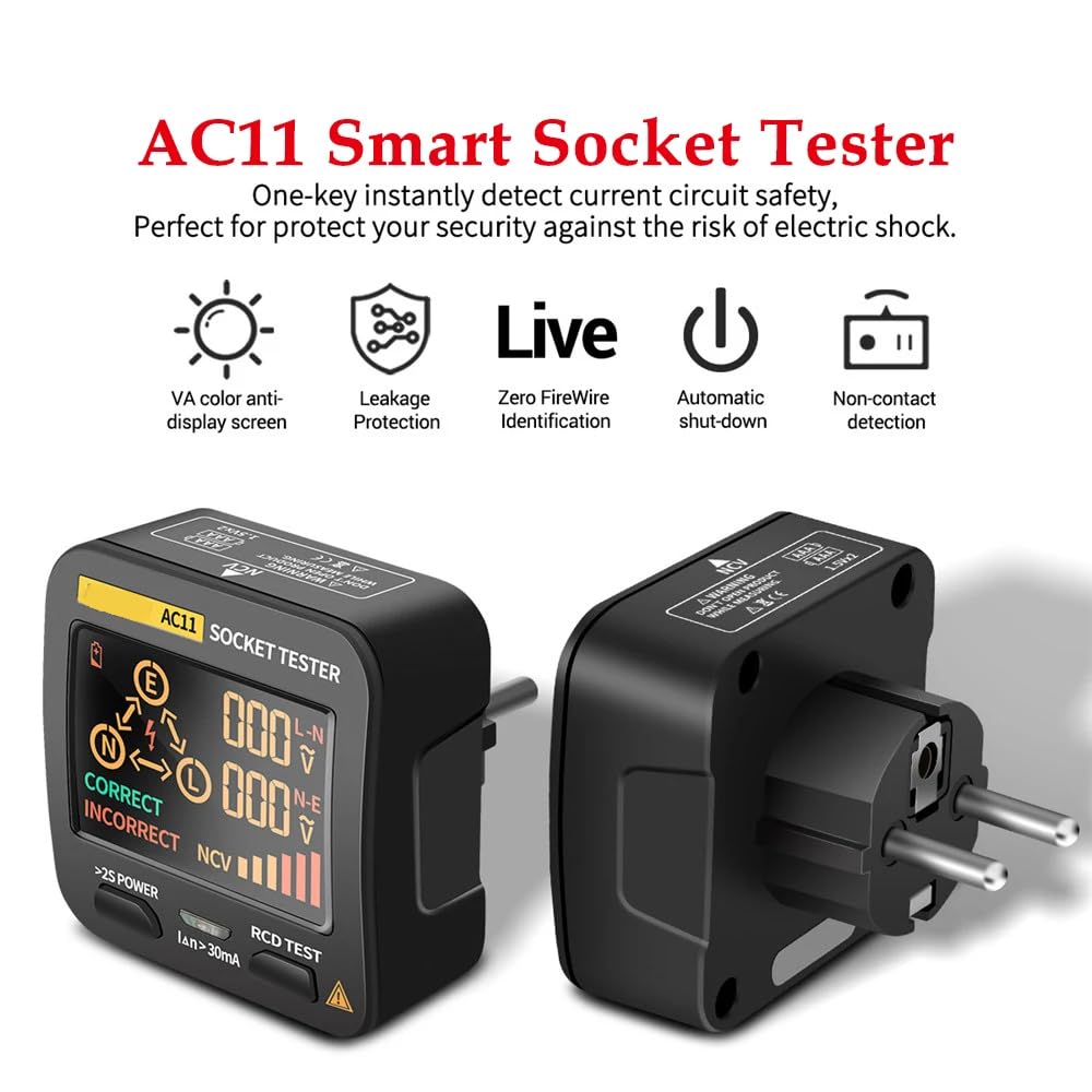 DollaTek AC11 Wielofunkcyjny ekran LED Tester gniazd miernik fazy detektor polaryzacji fazy 0,1 V ~ 250 V AC Pomiar zerowego napięcia/identyfikacja drutu ogniowego
