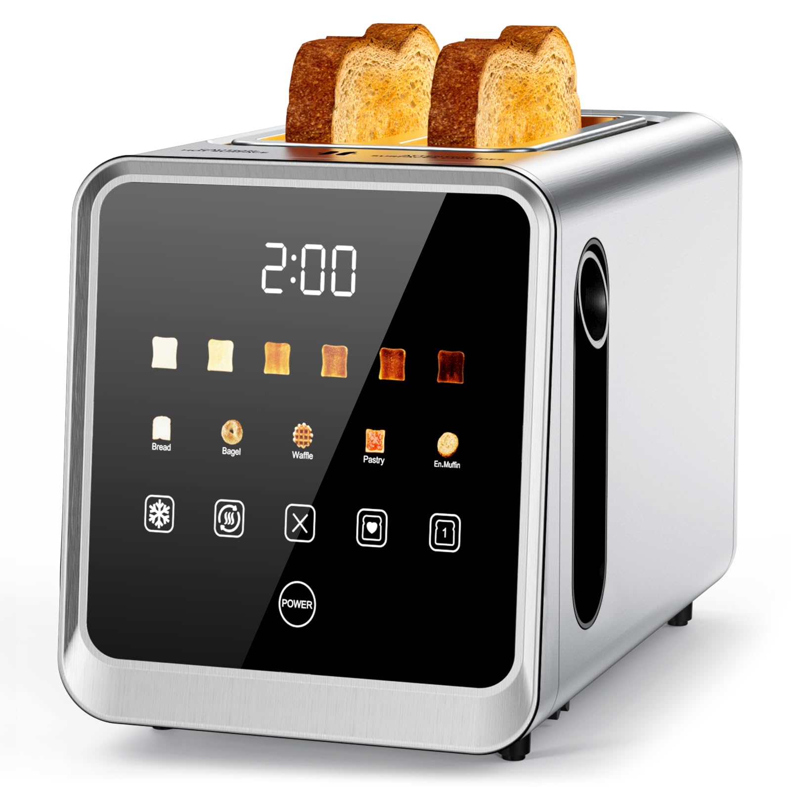 Touch Screen Toaster 2 Slice, Stainless Steel Smart Digital Toasters with Single Slot Toasting, Memory Function, 5 Bread Types & 6 Shade Settings, 1.5" Toasters 2 Slice Wide Slot, 900W