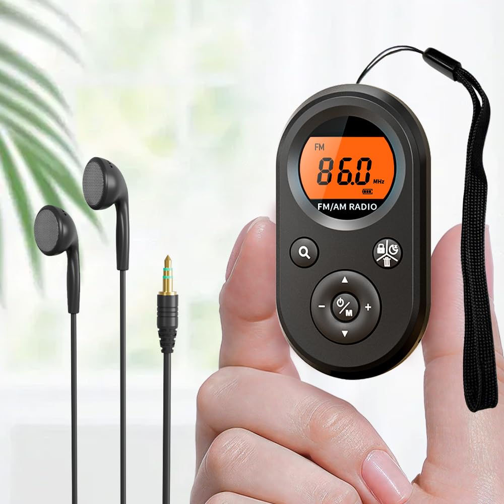 Radio Portatile AM FM, Radio a Transistor Ricaricabile, Radio Ricevitrice Mini Mondiale con Cordino, Timer di Spegnimento Automatico, Cuffie per Viaggi e Campeggio.