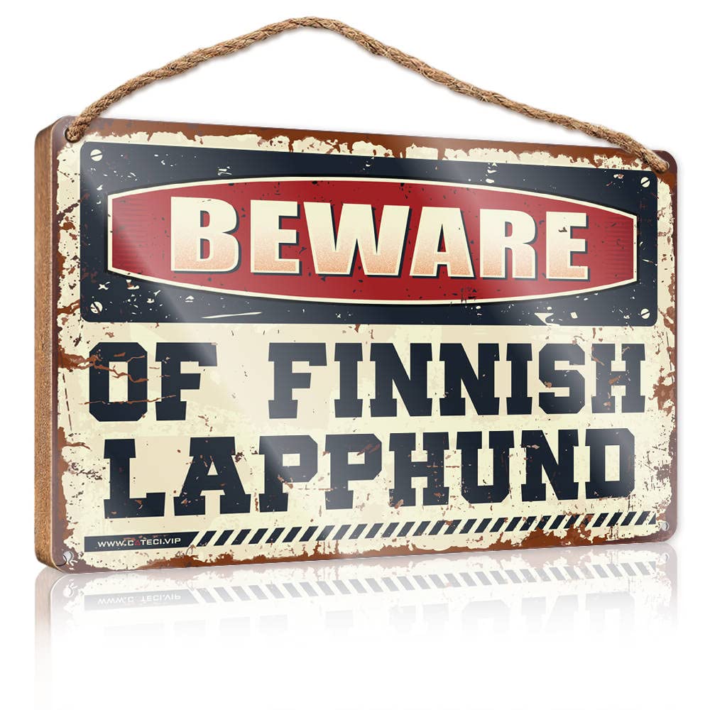 Hanging Porch Sign Beware Of Finnish Lapphund Wooden Sign Winter Door Decorations Home Office Decor(15X28CM)