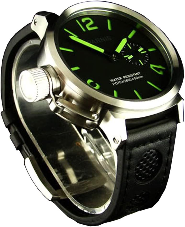Fanmis 50mm Big Face Black Sandwich Dial Green Number Asian Men Mechanical Hand Wind Wrist Watch