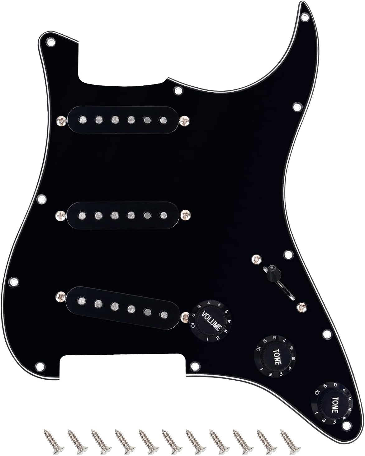 Banworks 3Ply Loaded SSS Pickguard Vintage F '60s Tones Prewired Strat Pickguard with Staggered Alnico 5 SSS Single Coil Pickups for Fender Stratocaster ST Style Electric Guitars JT/HBZC-01 Black