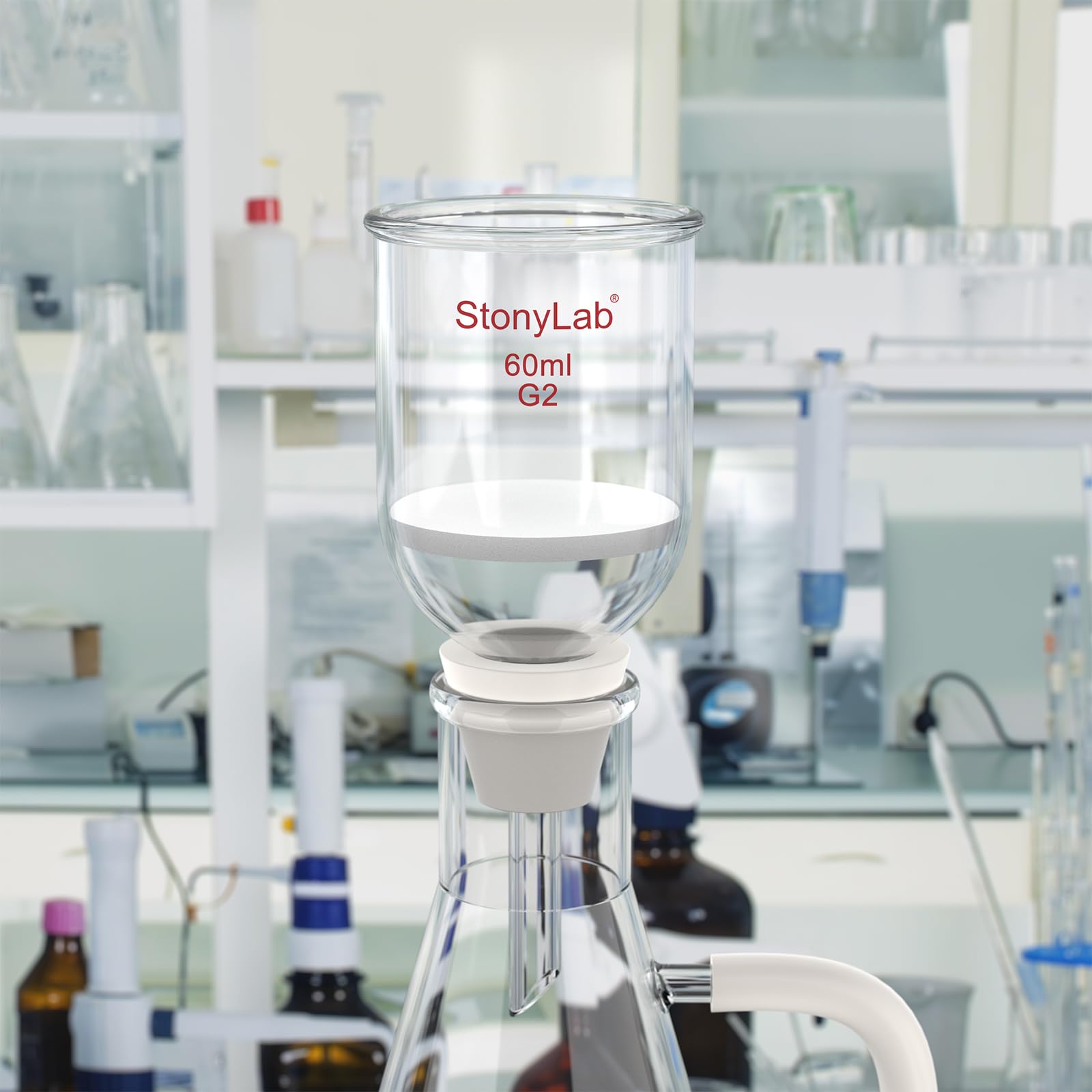 StonyLab Imbuto Filtrante Buchner in Vetro Borosilicato con Fritta Media (G2), Diametro Interno 46mm, Profondità 60mm (60 mL)