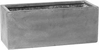 Rectangular Grey Fiberglass Planter Box - Balcony Flower Pot, 8" H x 8" W x 20" L - by Pottery Pots - The Essentials Series