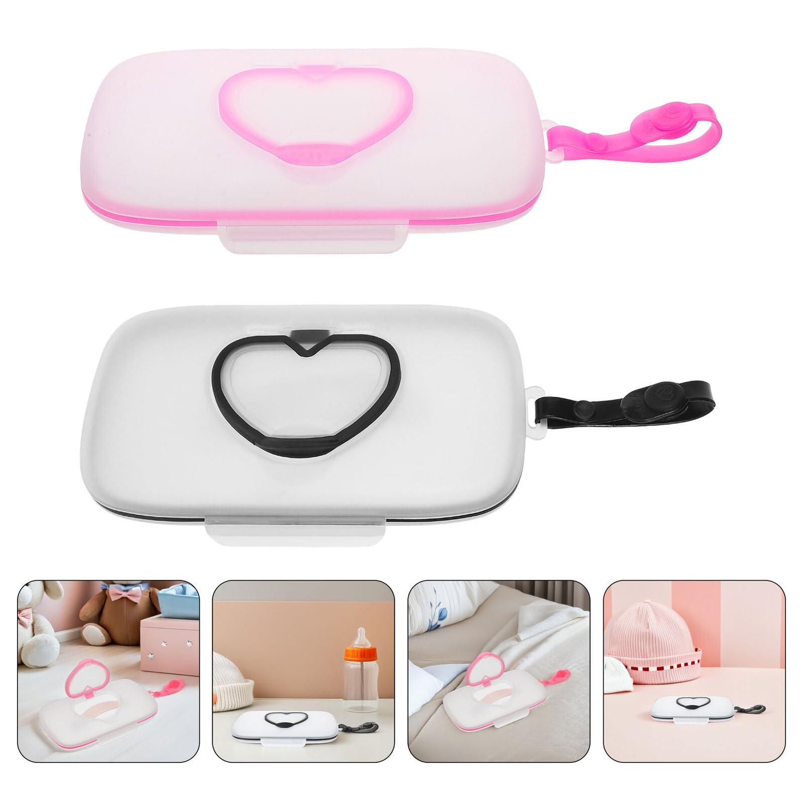 Dispensador de Toallitas Portátil para 2 Piezas Color Claro y Rosa Tapa Reutilizable Estuche para Toallitas Húmedas de Viaje y Uso al Aire Libre