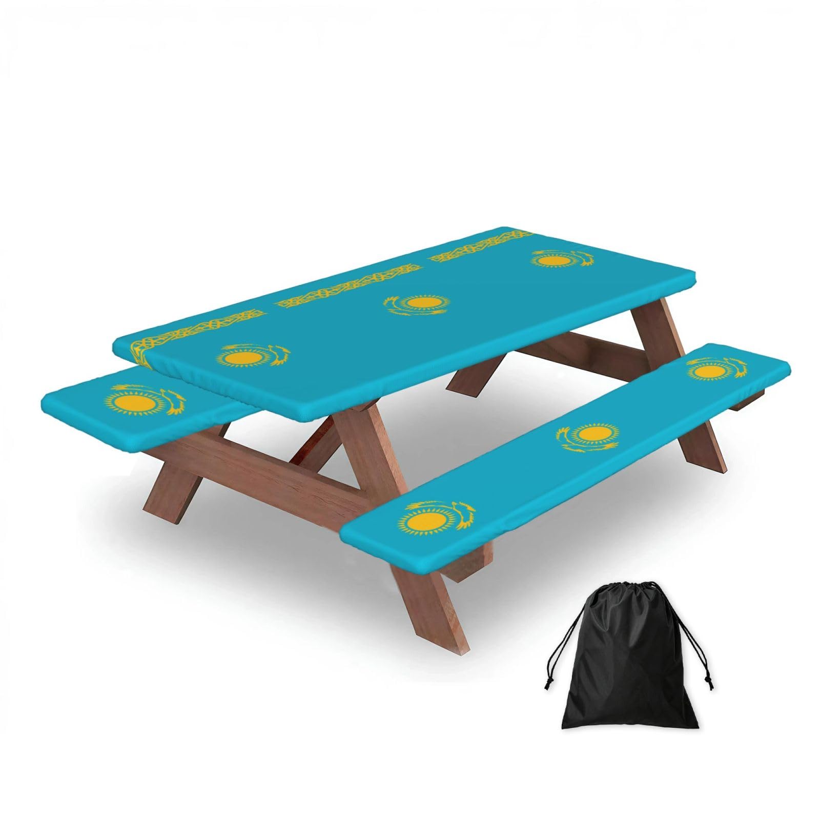 Flag of Kazakhstan Rectangular water-repellent picnic tablecloths, outdoor camping, picnic, BBQ