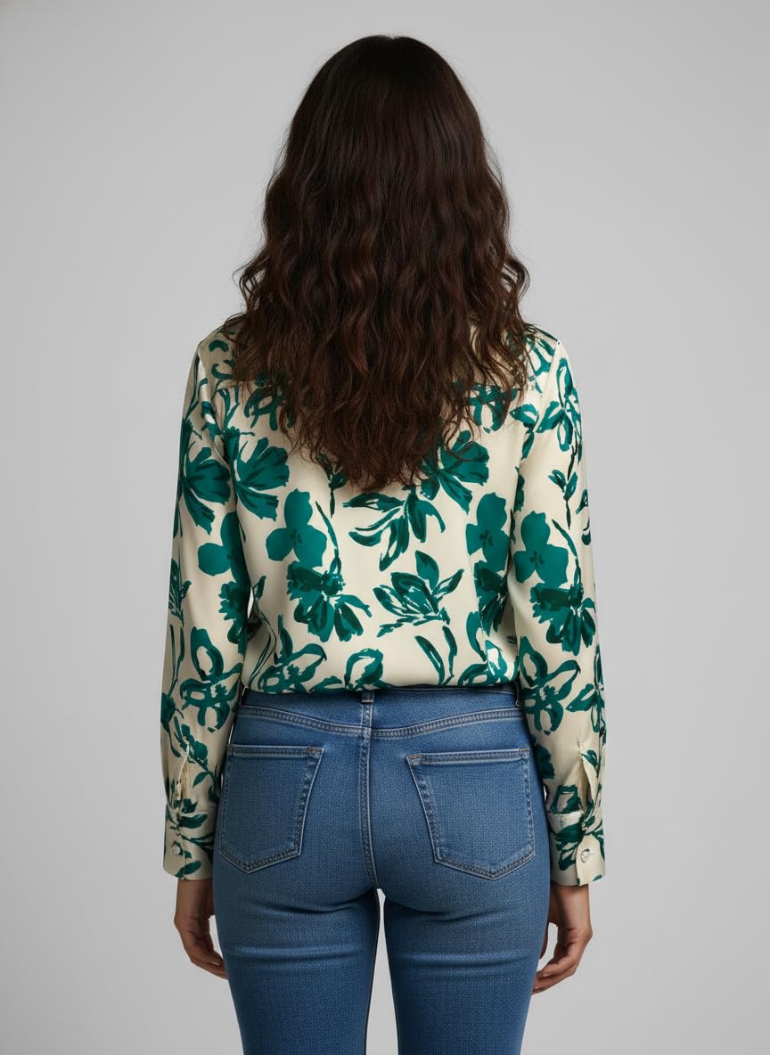 ANNI Designer Bedrucktes Hemd aus Baumwollmischung für Damen, langärmelig, normale Passform, Hemdkragen, lässig, Bürokleidung, stilvolle Westernkleidung für den Alltag, Hochzeit, Party