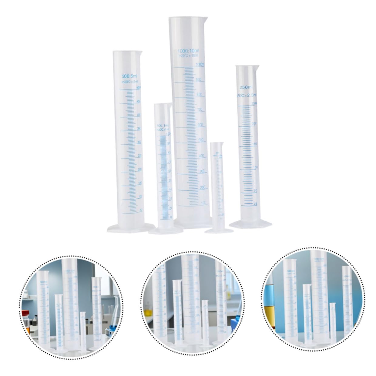 FOMIYES Praktischer Messbecher 5-Teiliges Messzylinder-Set Kunststoff - 50 Ml / 100 Ml / 250 Ml / 500 Ml / 1000 Ml Messzylinder Sicherheitszylinder für Labor Messzylinder Kunststoff
