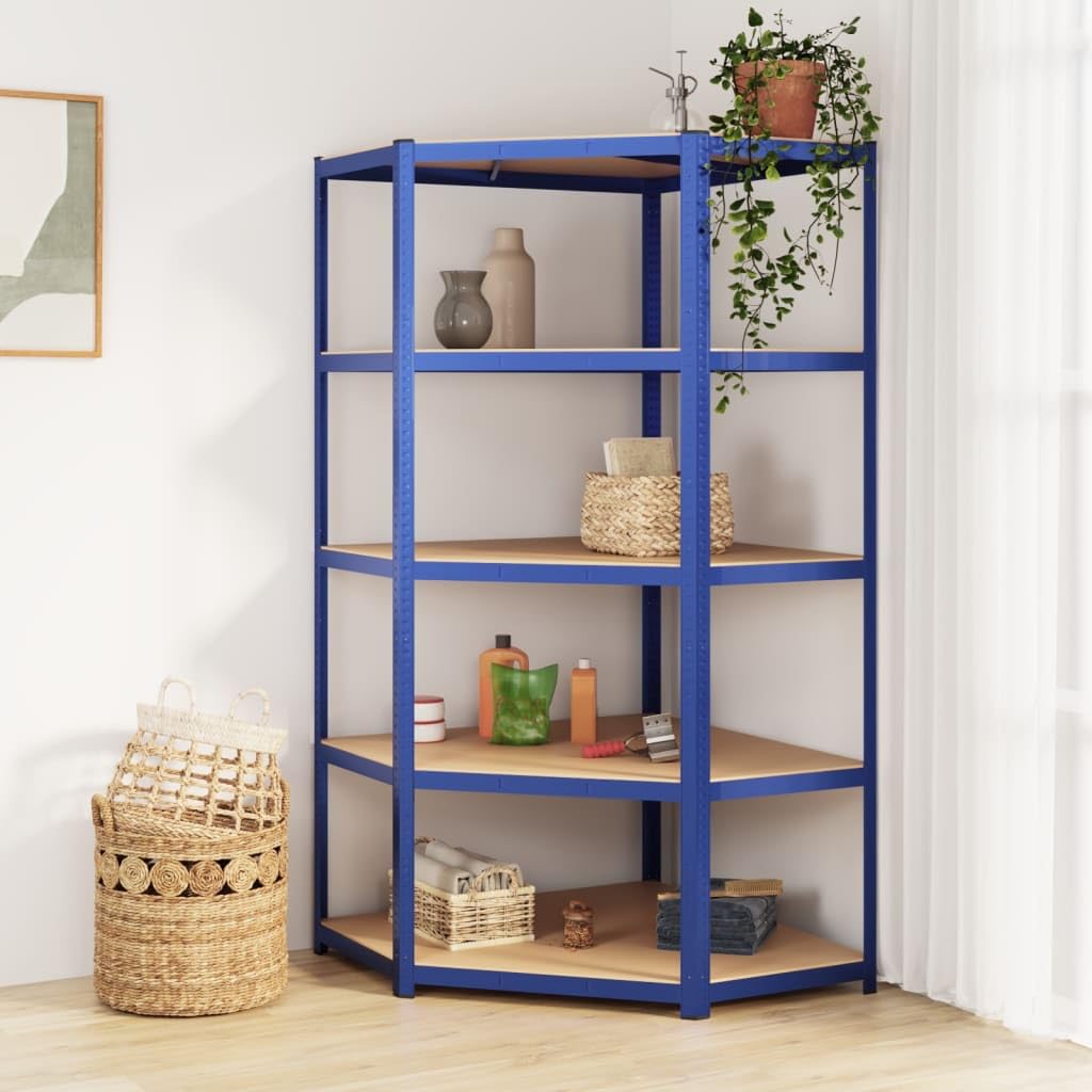 Générique Étagère d'angle à 5 Niveaux Bleu Acier et Bois d'ingénierie,Entreprise & Industrie,Stockage Industriel,Étagères industrielles,Bleu,22.73 KG,152870