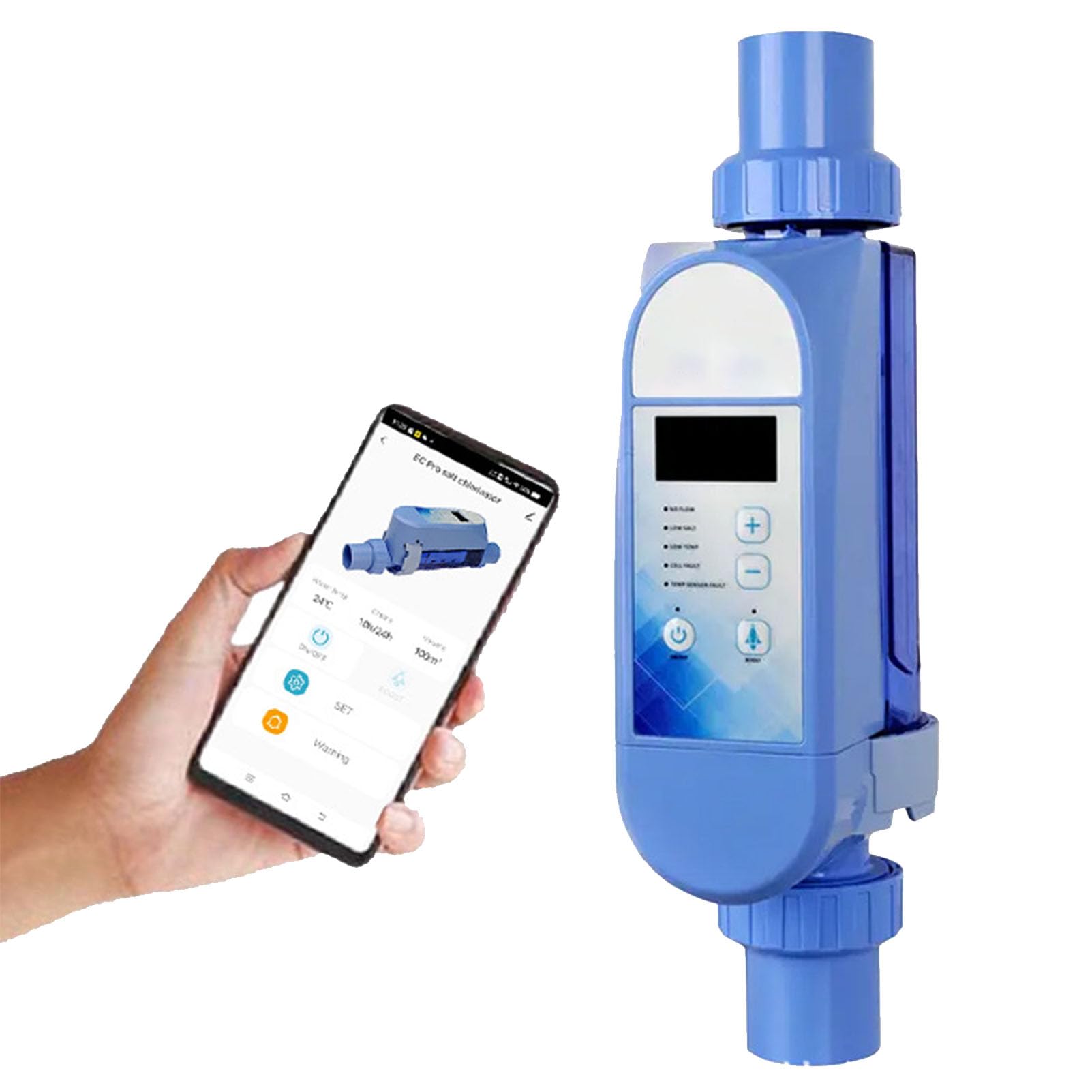 EUMTYDM Smart Saltwater Pool Chlorinator System with App Remote Control & Titanium Plate Self-Cleaning WiFi Salt Chlorine Generator 35M3/8g/h (size_name 50M3/12g/h)