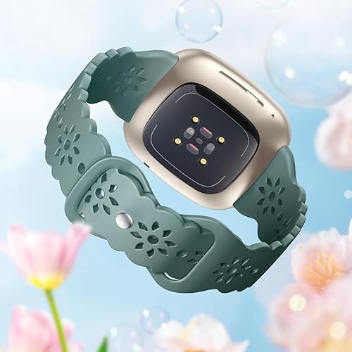 Miniatura 4 de IMIVIO Bandas huecas compatibles con bandas Versa 4 para mujer, bandas de repuesto transpirables compatibles con Fitbit Versa 3, pulsera floral