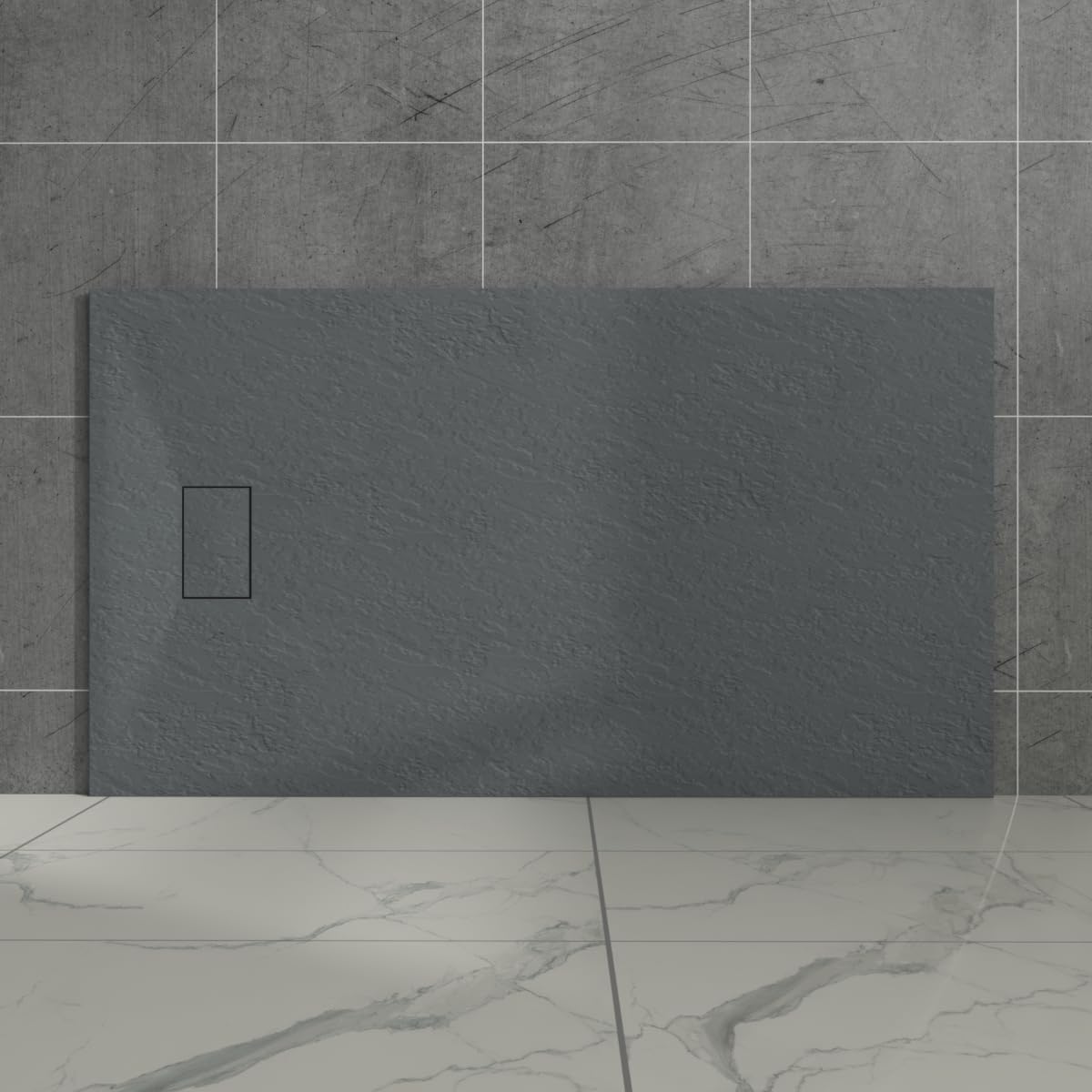 Aquariss SMC Slate Effect Shower Enclosure Tray 1500x900mm Rectangular Wetroom Shower Base Anthracite