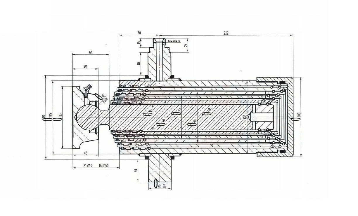 Teleskopzylinder 5-stufig Kipphydraulik 8T, Hub 1050 mm Komplett 12VDC
