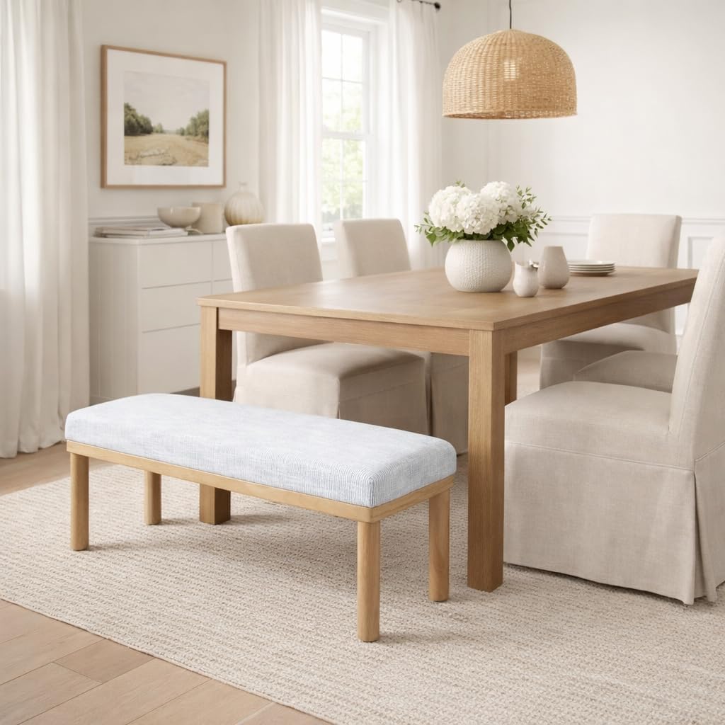 HomePop Oslo Bench - Blue Pinstripe Fabric