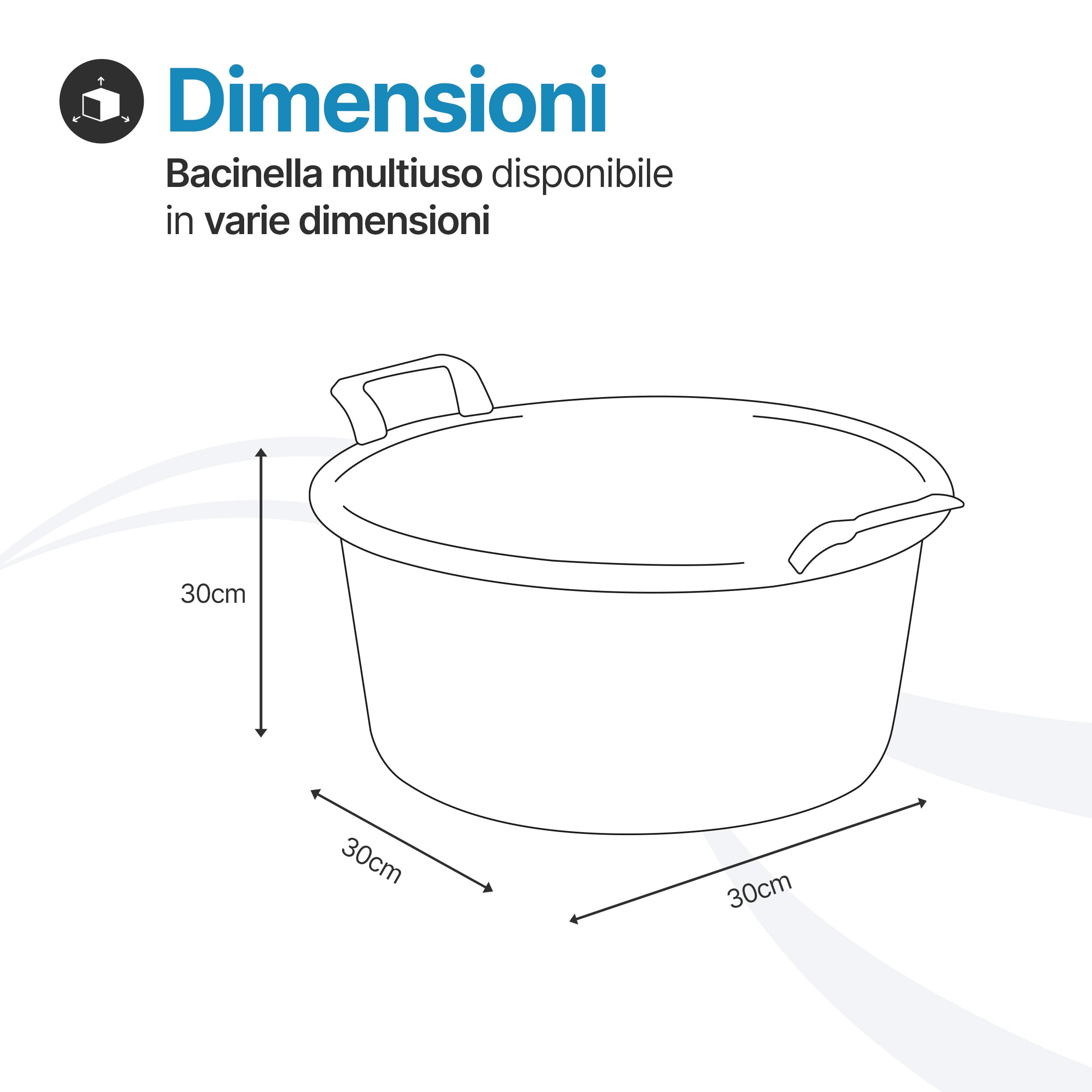 TOMAINO - Bacinella Bucato in Plastica Rigida Tonda - Contenitore Portabiancheria Multiuso per Casa, Lavaggio Panni e Cane - Catino per Bucato 30 lt Ø 52 cm