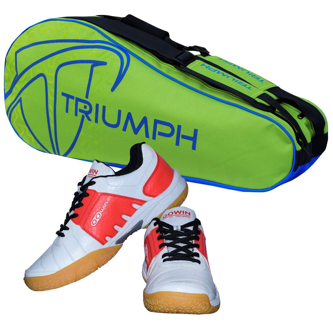 Gowin Badminton Shoe Power White/Red Size-5 with Triumph Badminton Bag 303 Lime/Royal-image-38