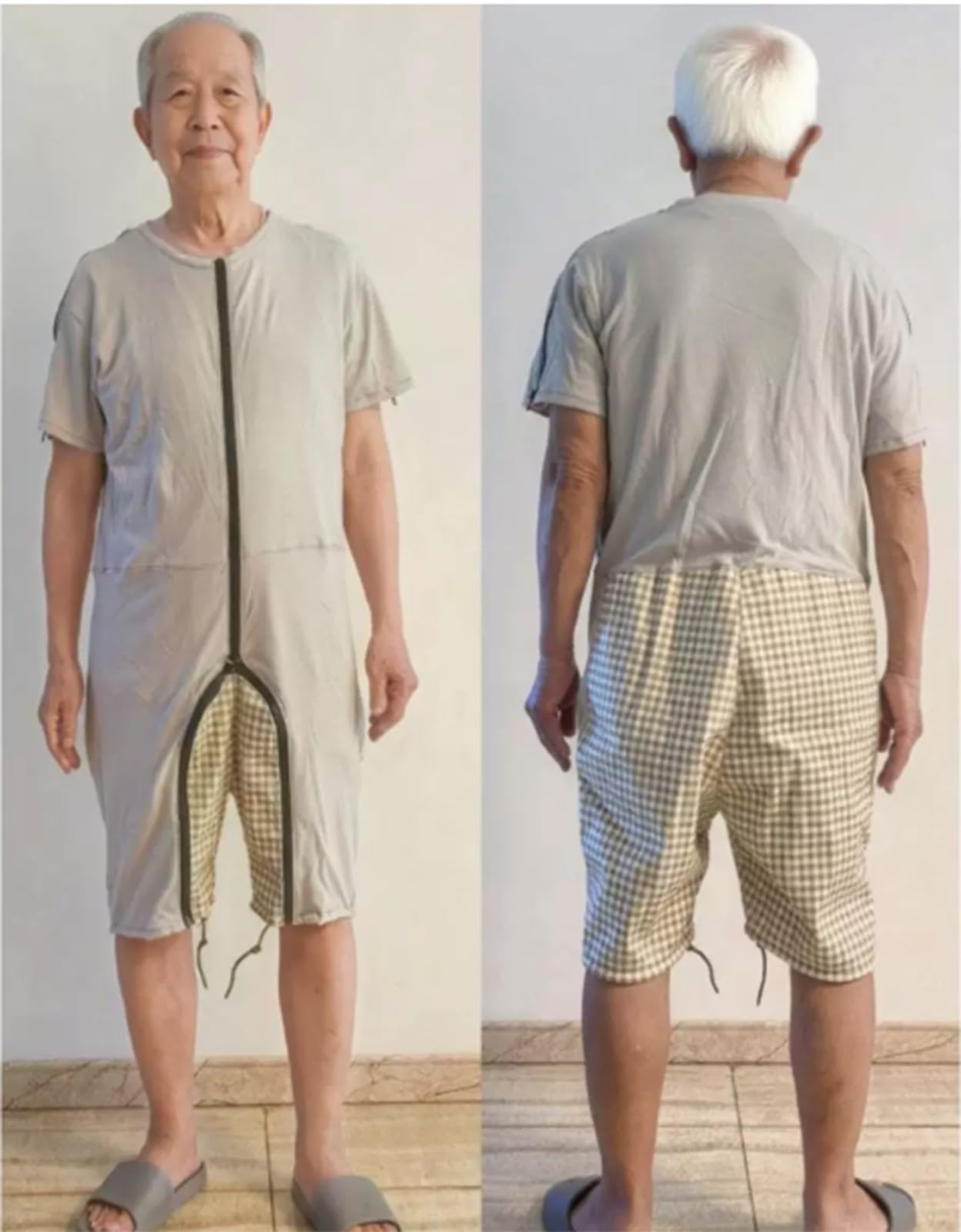 BLUEZY Pijama Sanitario con Cierre De Cremallera De Algodón para El Cuidado De La Enfermedad Pijama Antipañal Geriátrico Mono Entero Vestido De Hospital L