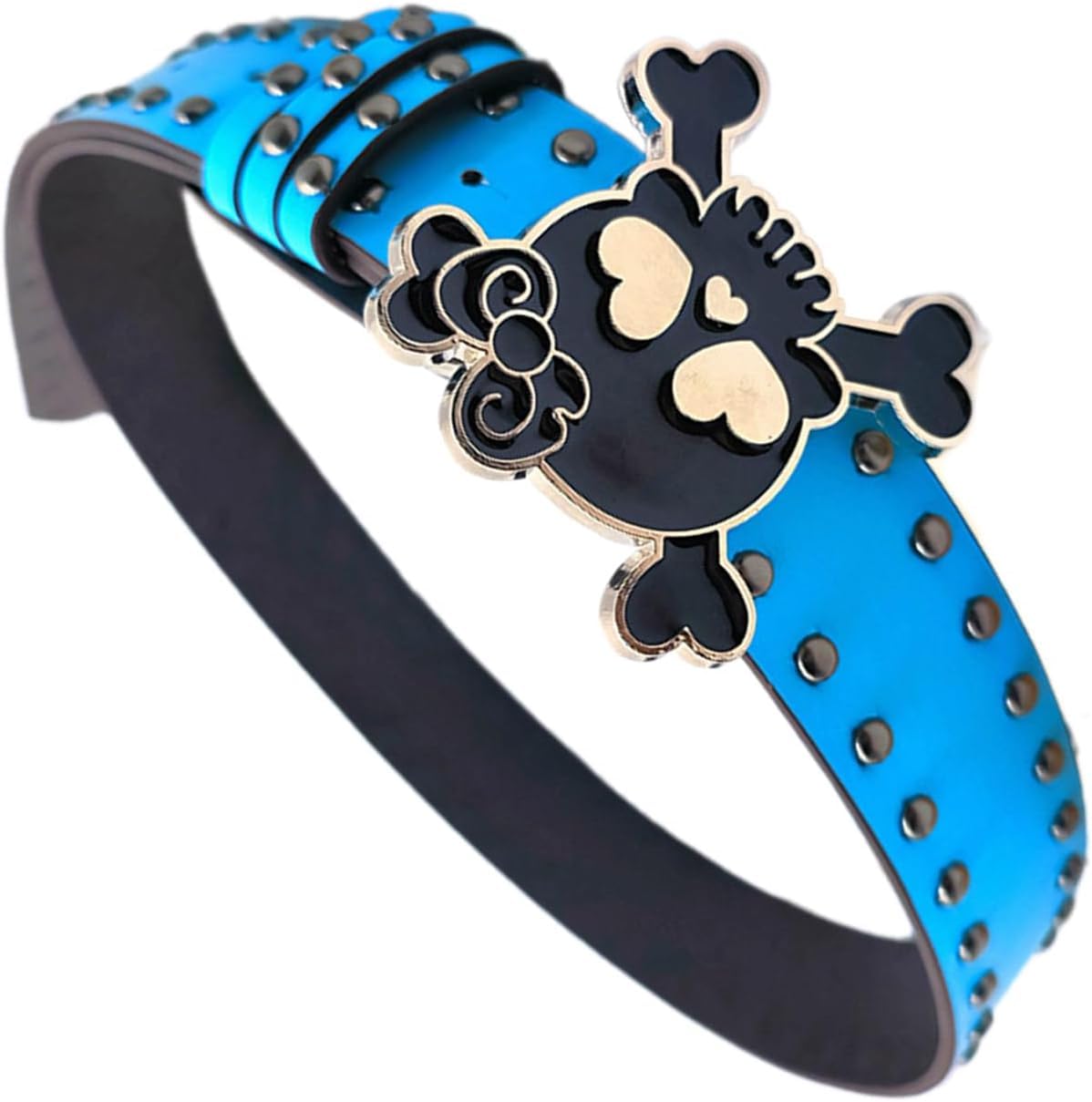 Women's Skull Buckle Waist Belt - Y2K PU Leather Rivets Studded Waistband Jeans Pants Decorative Punk Belt Rock Goth Clothing Harajuku Streetwear Halloween Cosplay (Blue)