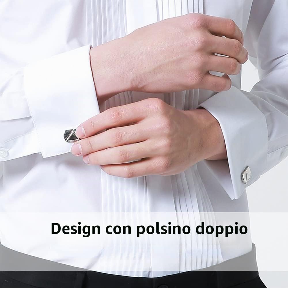 Camicia da uomo alla francese, slim fit, plissettata, colletto pieghevole, camicia da sera, matrimonio, smoking, cena, camicie con papillon