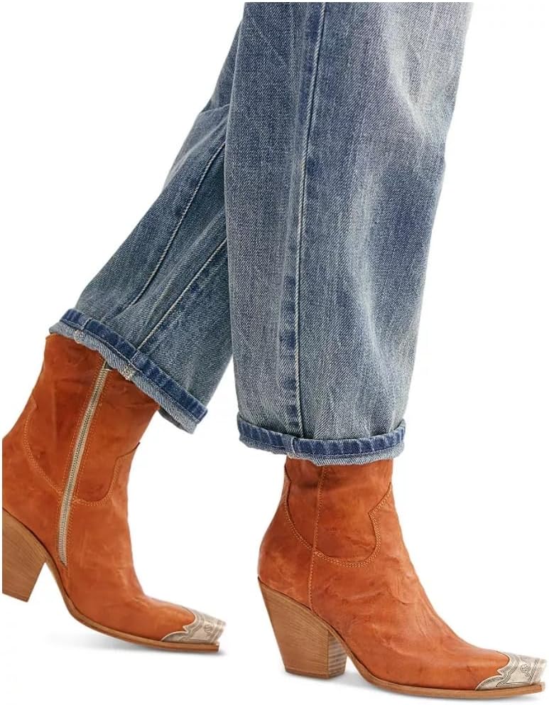 keleimusi Women's Western Cowgirl Ankle Boots Stacked Block Heel Cowboy Booties Steel Toe Heeled Short Cowboy Boots Side Zipper Western Booties - Image 7