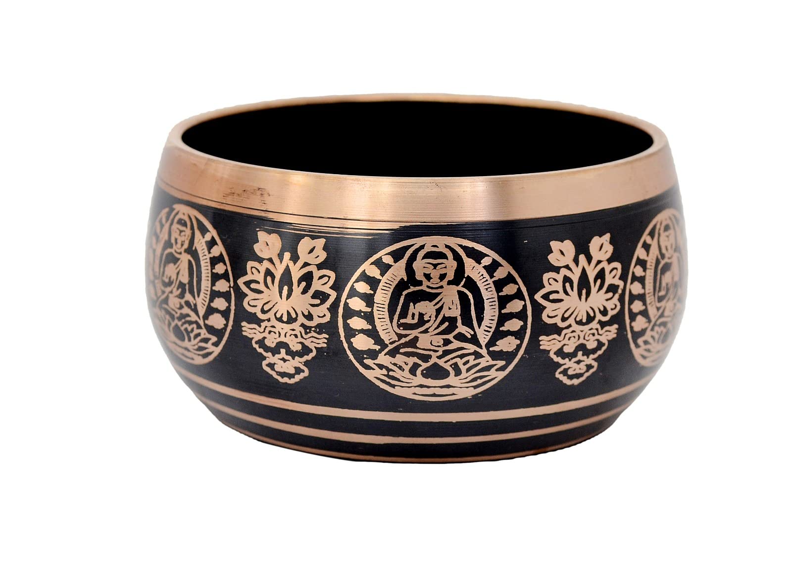 Skywalk Hand Made Brass Singing Bowl Tibetan Buddhist Prayer Instrument wih Striker Stick, OM Bell, OM Bowl, Meditation Bowl, Music Therapy (Black, 4 Inch Diameter)- PBS-SB-49