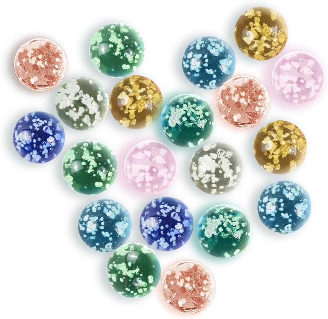 Ben & Bel Glow In The Dark Glass Marbles, a Set of 20 Pcs Multi-Color Dotted Marbles for Marble Run Game, DIY and Home Decoration
