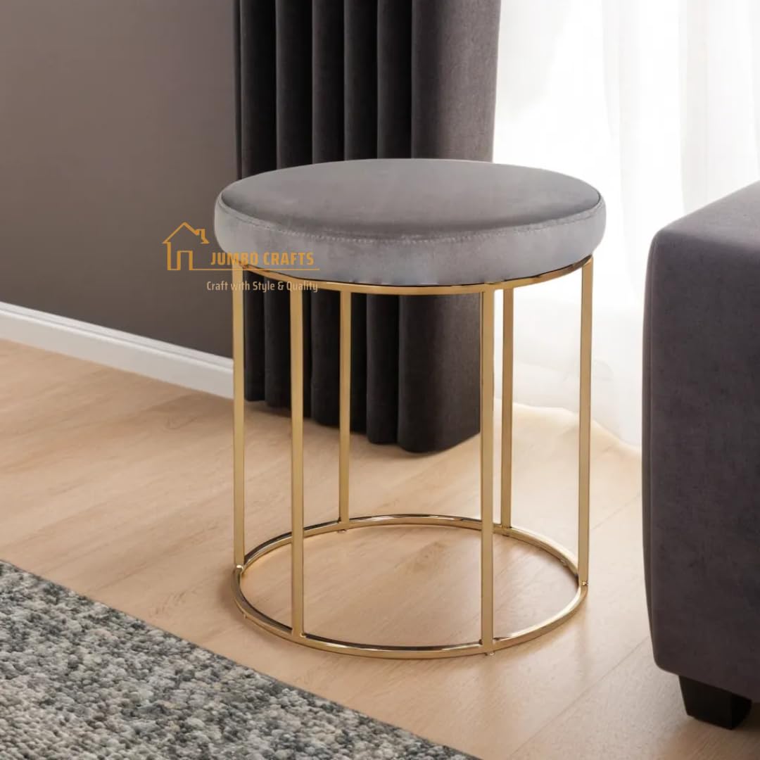 JUMBO CRAFTS Round Metal Sitting Stool Pouffes/Office Stool/Ottoman Stool for Living Room, Bedroom, Hallway Sofa Furniture - Puffy Footrest Stool - (Grey)-image-8