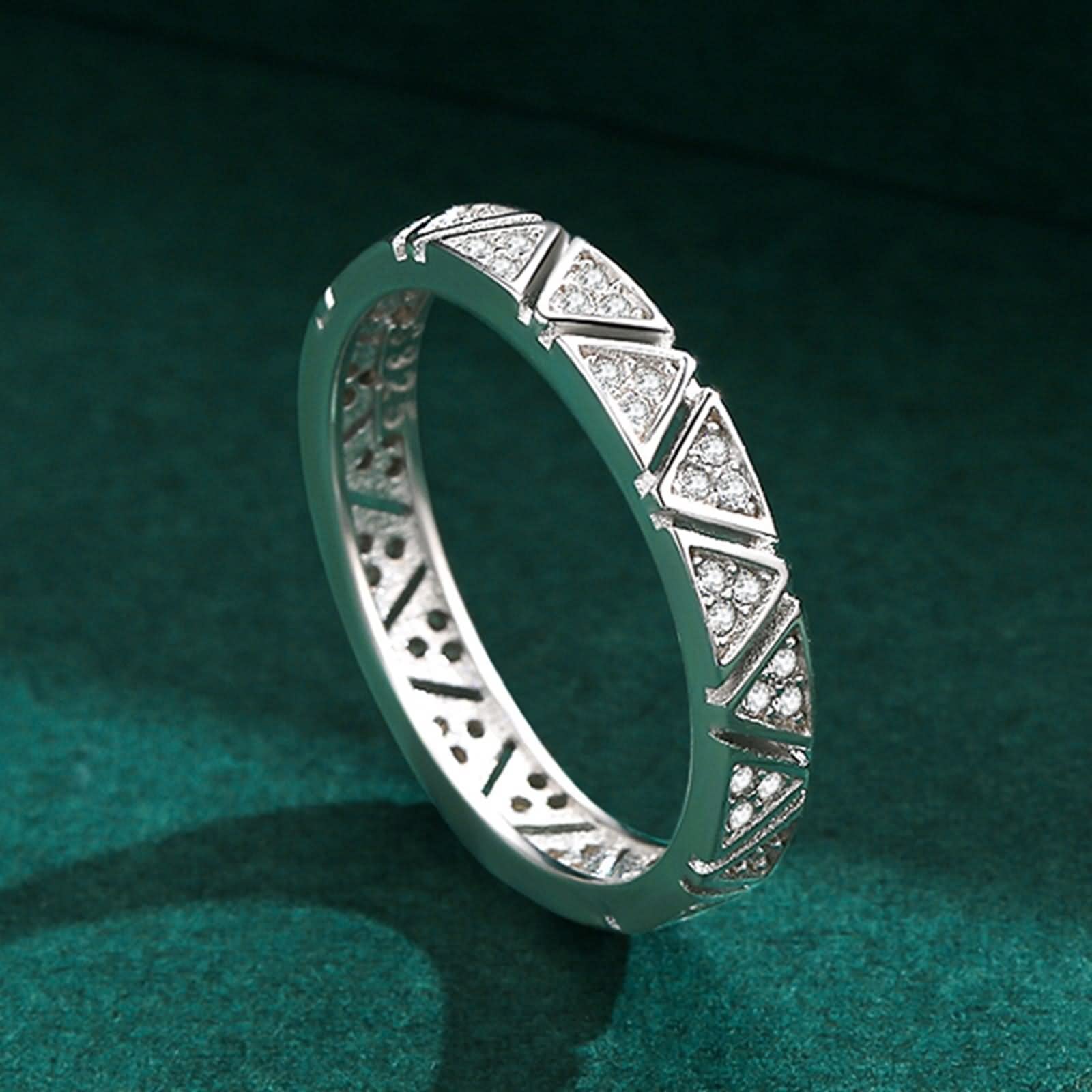 Anelli con zirconi cubici per donna, anello con triangolo in argento con strass da donna