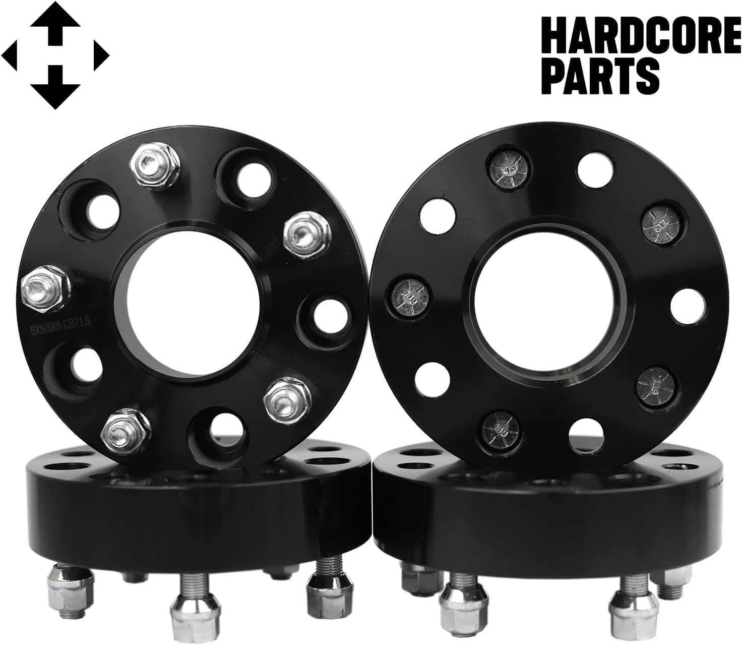 4pc Black Wheel Spacers Adapters 3" (1.5 inch Per Side) for 5x5 (5x127) Hubcentric Vehicle to 5x5 Wheel Patterns with 1/2 x 20 Threads fits Jeep Wrangler JK Rubicon