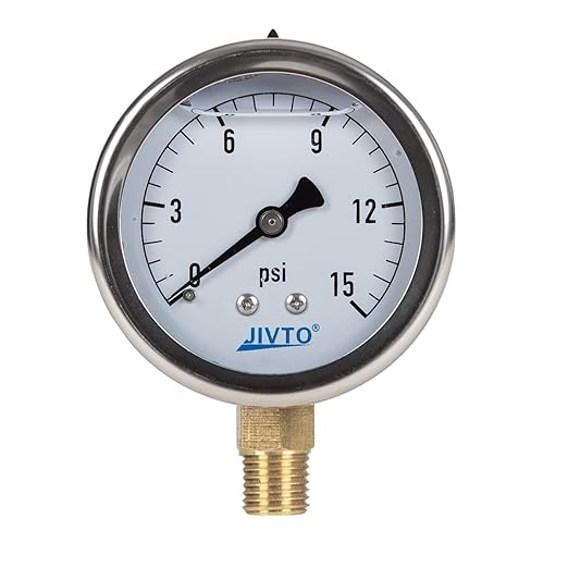 Pressure Gauge,Glycerin Liquid Filled,2.5" Dia,0-15 psi(Single Scale),1/4" NPT Brass Connection,Lower Mount, Stainless Steel Case,for Pneumatic,Pump,Hose,Well Tank,Gas Air Water Oil