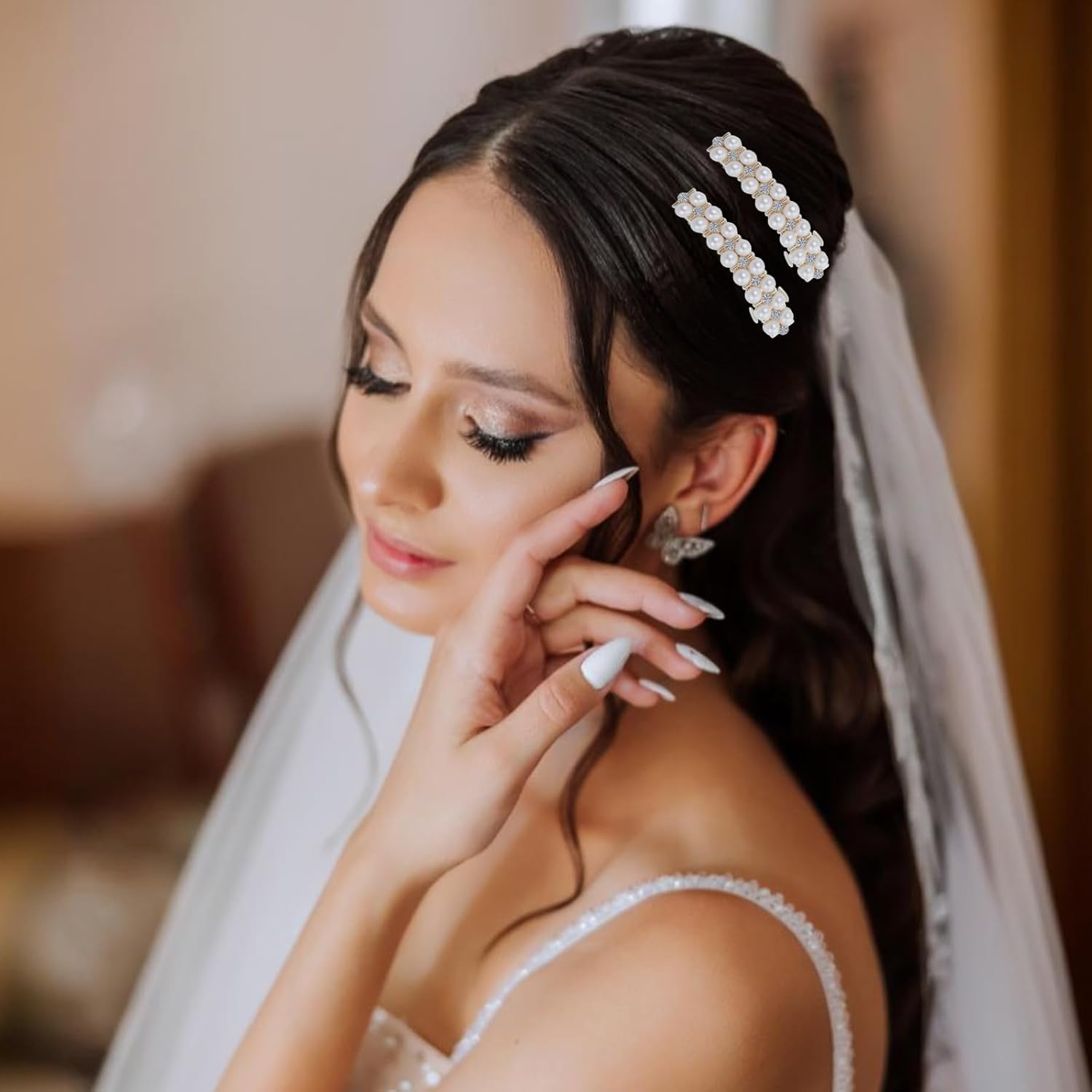 2Pcs Pearl Barrettes for Women,Elegant Pearl Hair Clips - Fancy Hair Barrettes Wedding Brides Hairs Accessory,Party Daily Use - Image 5
