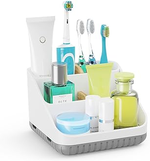 - Chintu Bathroom Toothbrush Holders for Countertop - Electric Toothbrush Organizer 6 Slots Tooth Brush Organization for Kids Family, Toothpaste Holder for Bathroom Vanity Organizer Storage White