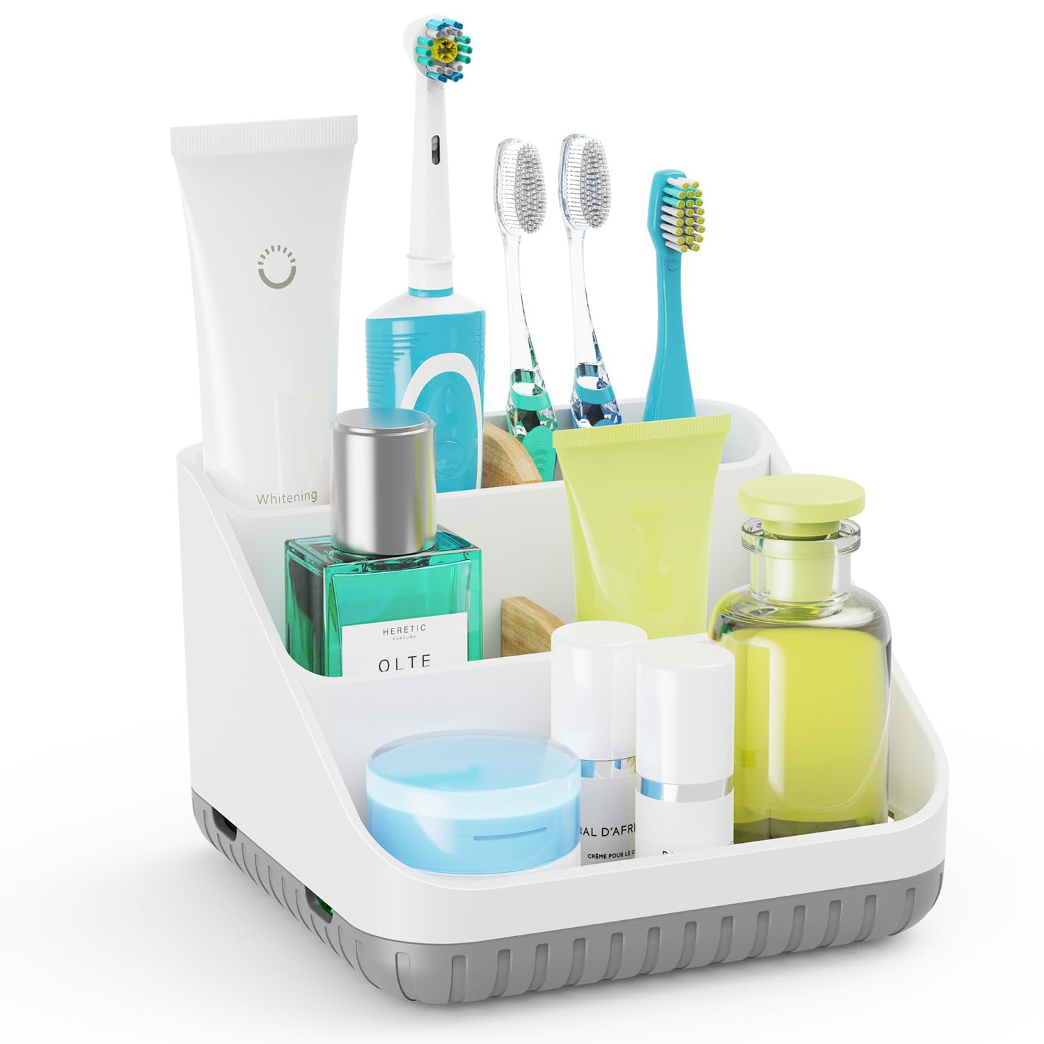 Chintu Bathroom Toothbrush Holders for Countertop - Electric Toothbrush Organizer 6 Slots Tooth Brush Organization for Kids Family, Toothpaste Holder for Bathroom Vanity Organizer Storage White