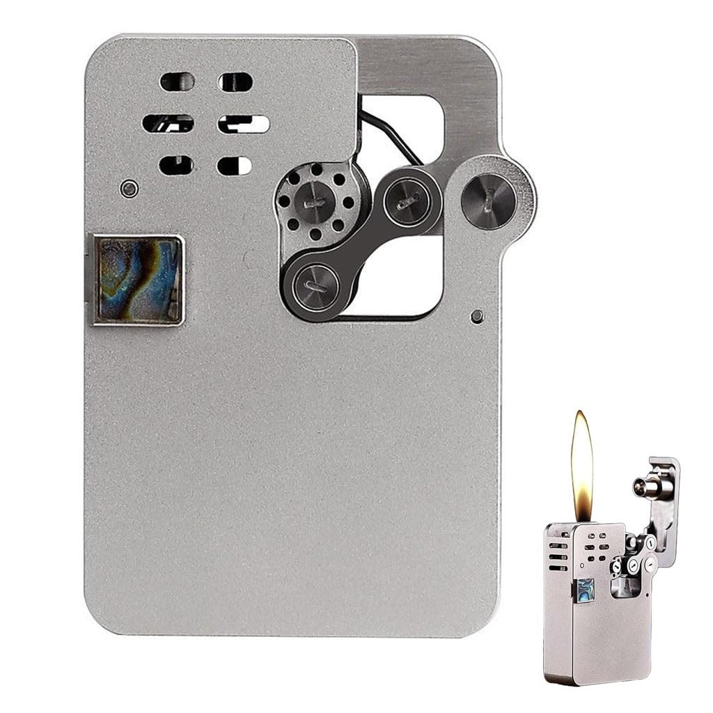 Retro Mechanical Linkage Kerosene Lighter One-Button Semi-Automatic Ignition for Collection Cool Business Gifts for Men Silver