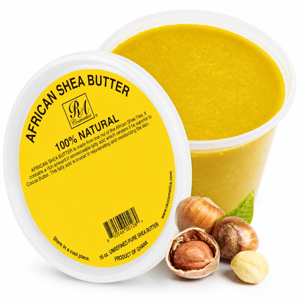 RA Cosmetic's 100% Natural Unrefined Yellow Shea Butter – Pure African Luxury for Skin & Hair - Sourced from Ghana - 16oz Jar