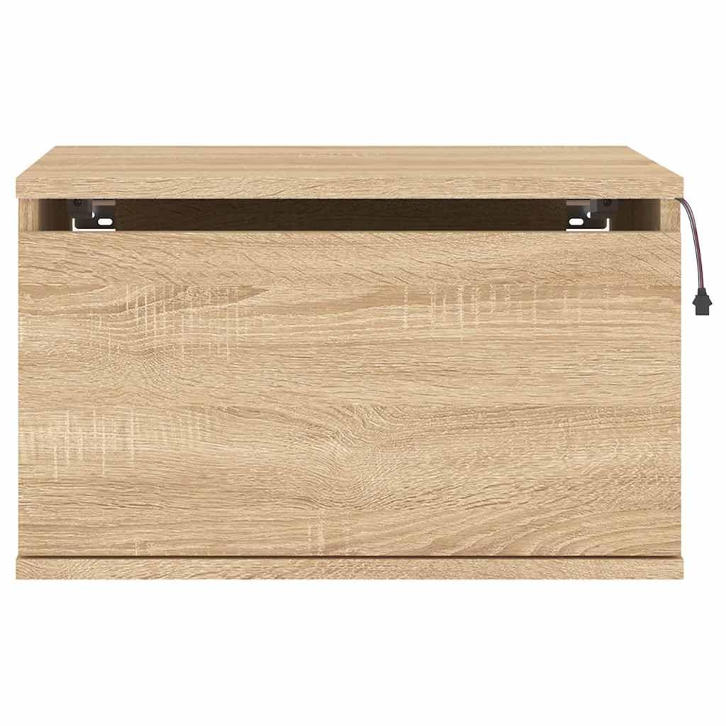 Wandmontierter Nachttisch mit RGB LED Beleuchtung und USB Anschluss, Holzwerkstoff Nachttisch für Stauraum Optimierung und moderne Raumgestaltung