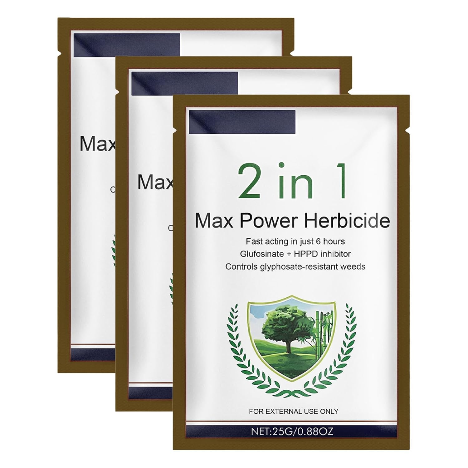 2 In 1 Max Power Herbicide, Fast-Acting Glyphosate Weed Killer, Glufosinate Ammonium + HPPD Inhibitor, Controls Glyphosate-Resistant Weeds, Action Powerful Concentrated, 25g