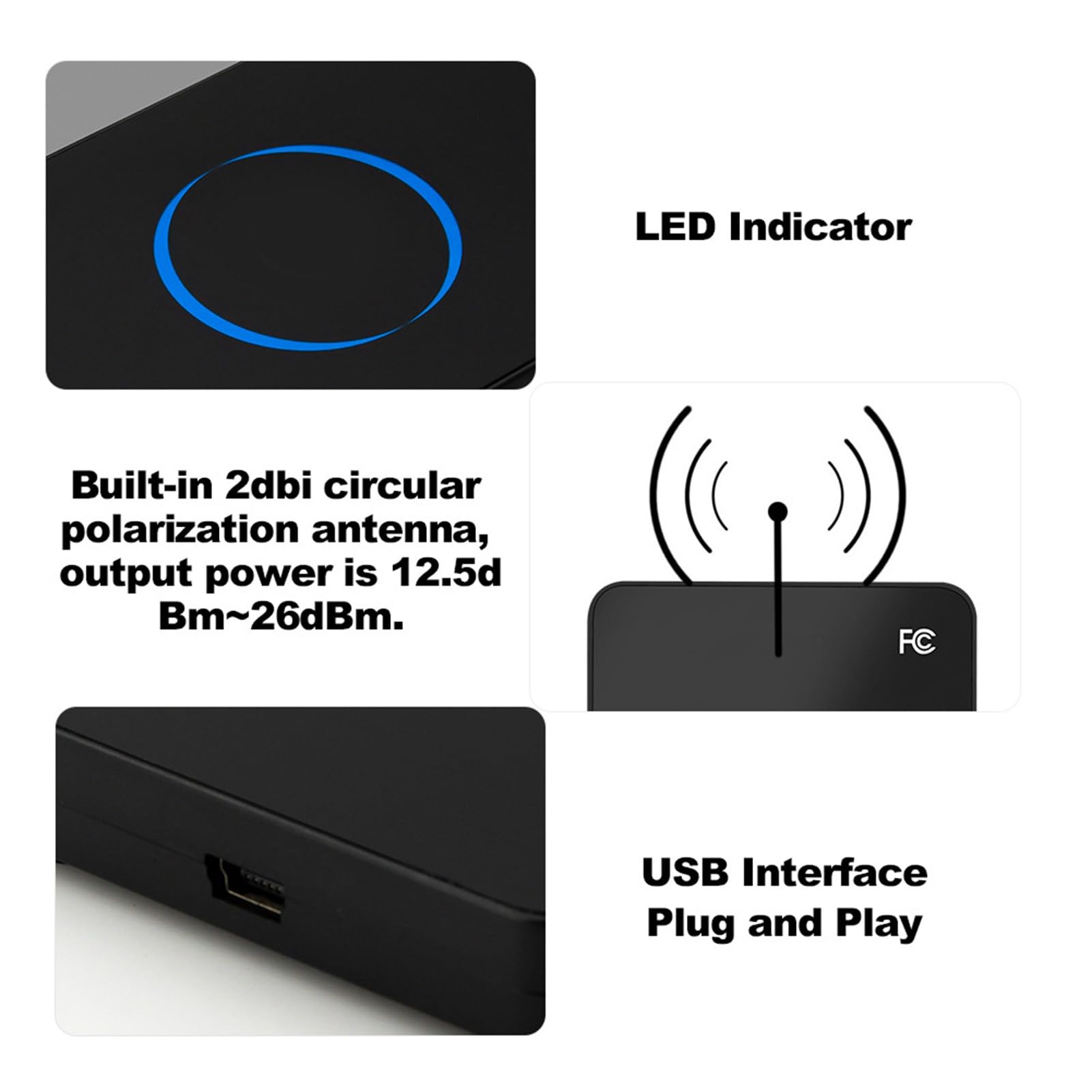 LICAEVEY Lector de Tarjetas USB Smart USB 915MHz RF UHF RFID Smart, Lector de Tarjetas de Identificación de Control de Acceso de Etiqueta Electrónica para Etiqueta ISO18000‑6C /